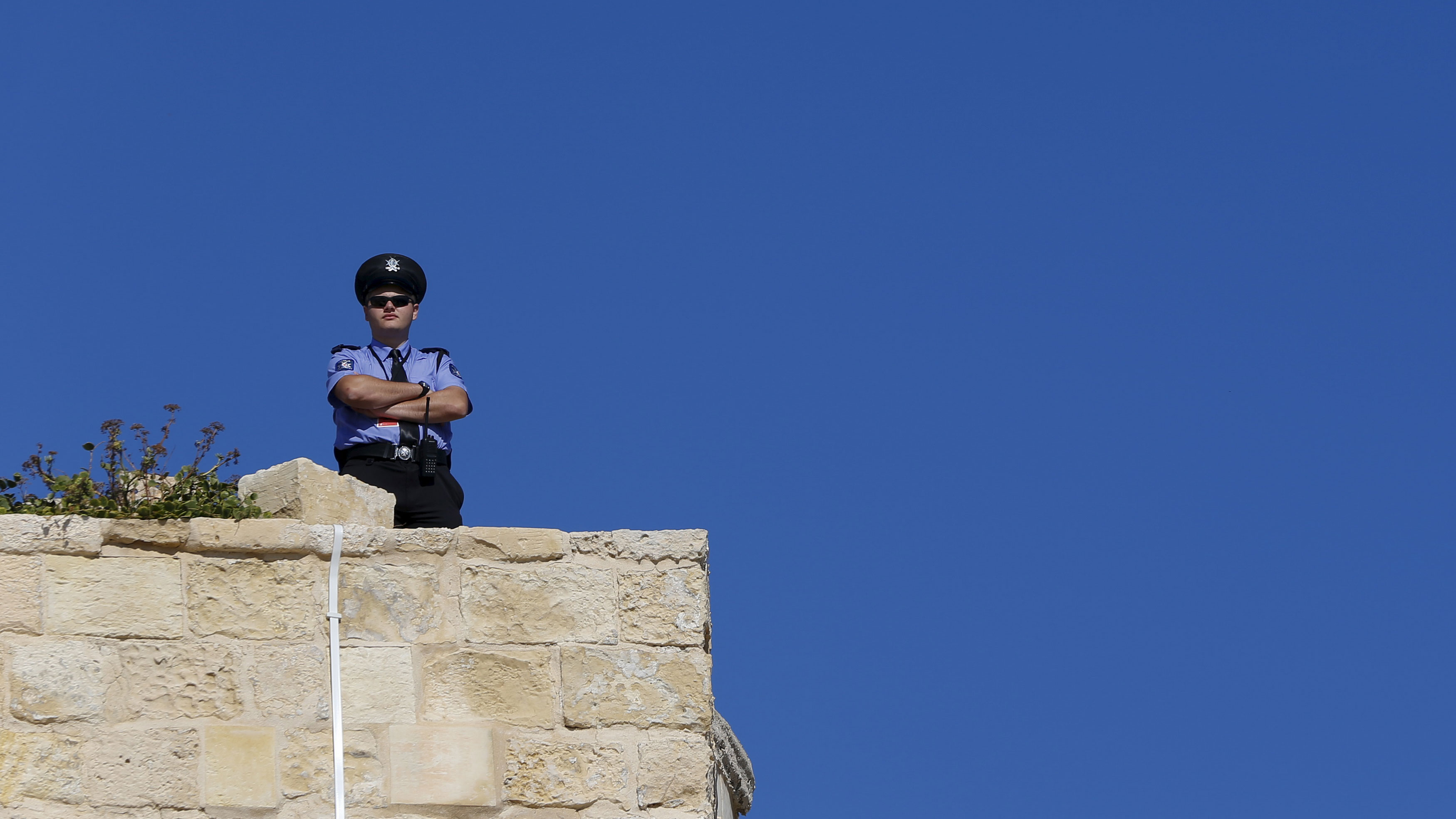 Guard outside Malta summit, Valetta