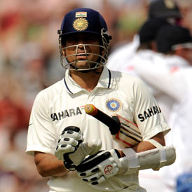 Tendulkar came within just nine runs of a 100th international century before being dismissed lbw by Tim Bresnan.
