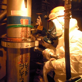 A worker inside the Fukushima nuclear plant (TEPCO)