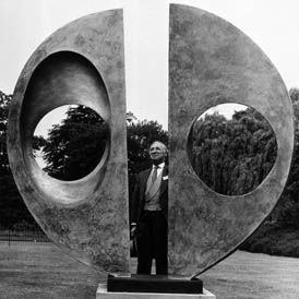 Harold Sebag-Montefiore of the GLC inspects the sculpture in 1970