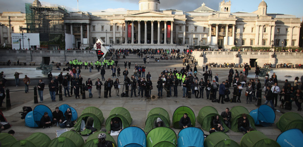 The brief 'occupation' of Trafalgar Square during the student protests (Getty)