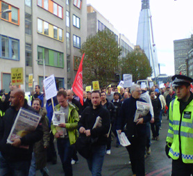 Electricians march near the Shard (Unite pic)