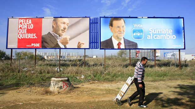 Election posters in Spain where Mariano Rajoy is expected to win (Reuters)