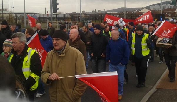 Protesters on Grosvenor Road Belfast 