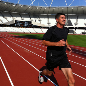 Channel 4 correspondent Alex Thomson does a lap of the new Olympic running track