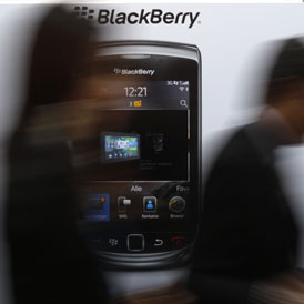 An advertising stand for BlackBerry (Reuters)