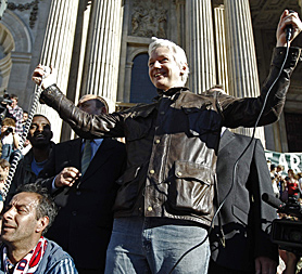 Julian Assange at the Occupy London Stock Exchange protest (Image: Getty)