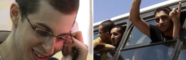 As Gilad Shalit returns to Israel, hundreds of Palestinian prisoners cross the border in the opposite direction.