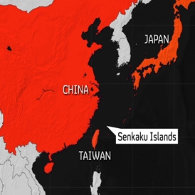 Map showing the location of the Senkaku / Diaoyo-Tai islands 