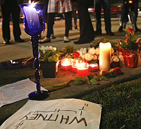 Makeshift tributes to Whitney Houston outside the Beverly Hilton where she died on February 11 2012 (Image: Reuters)
