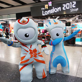 2012 mascots outside shop (Getty)