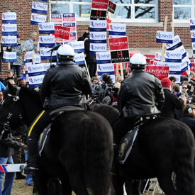 Police on horses outside New Hampshire polls