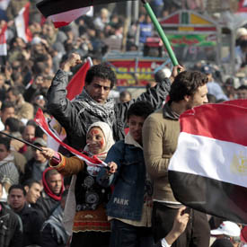 Demonstrators take to Cairo's Tahrir Square to mark the first anniversary of the uprising to oust President Hosni Mubarak