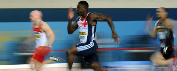 Britain's Dwain Chambers (C) competes in the men's 60m qualifications at the 2012 IAAF World Indoor Athletics Championships (Getty)