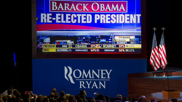 Romney crowd watch Obama victory declared (getty)