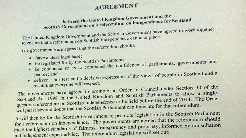 After signing an agreement to give Scotland a referendum on independence, Prime Minister David Cameron tells Channel 4 News 