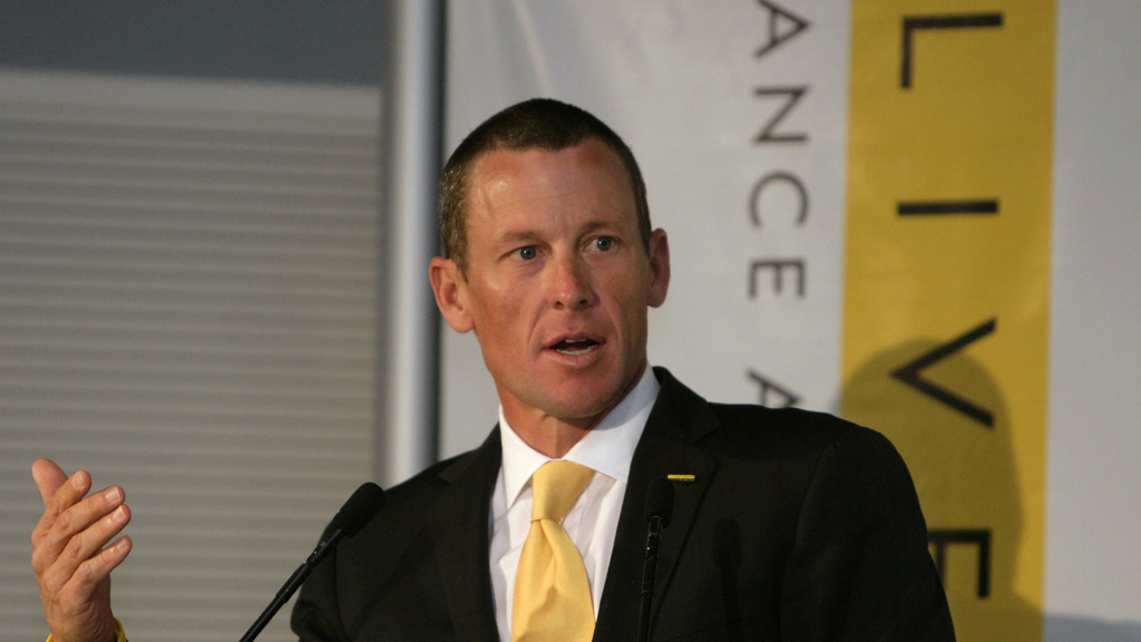 Lance Armstrong speaks at a Livestrong event (Reuters)
