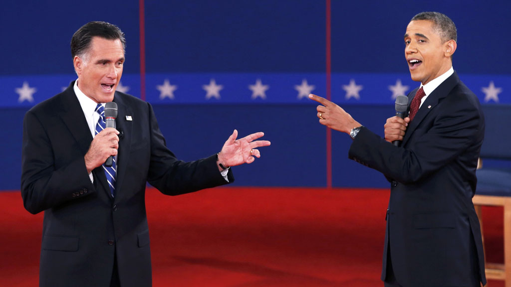 NewsUS President Barack Obama and White House hopeful Mitt Romney during the second TV debate (Reuters)