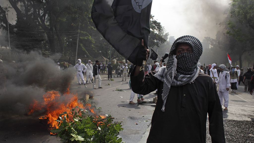 Muslims launched a protest outside the US embassy in Jakarta, Indonesia (pic: Reuters)