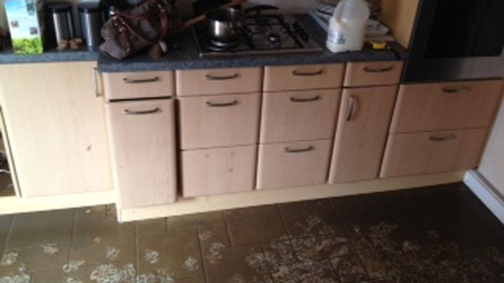 Karen Metcalfe's kitchen after the flood waters had subsided 
