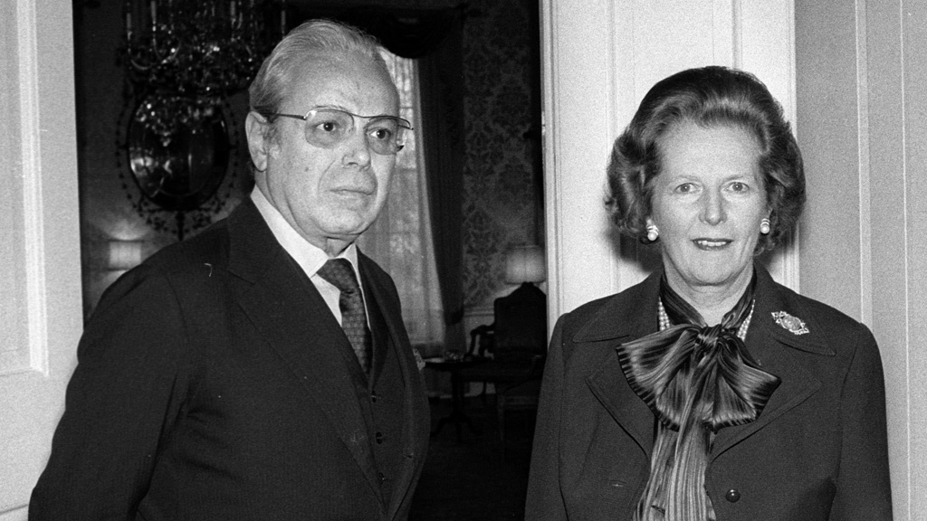 Perez de Cuellar with Margaret Thatcher (picture: Reuters)
