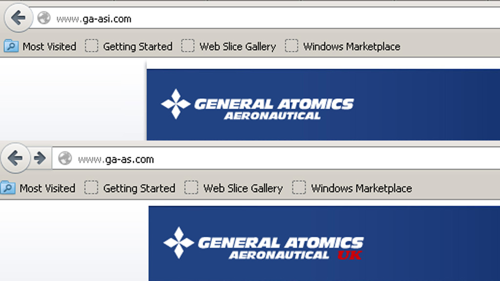 Real and fake General Atomics web address.