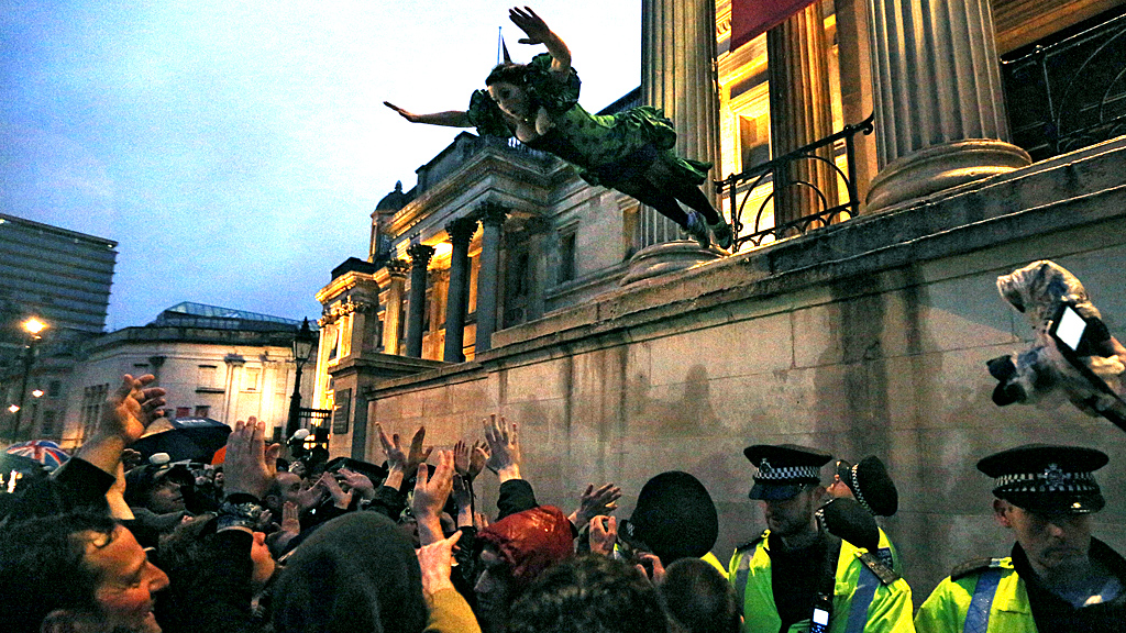 'Death party' at London's Trafalgar Square in protest over Margaret Thatcher's legacy (Image: Reuters)