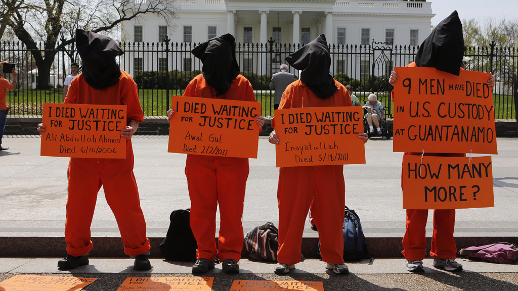 Protestors gathered outside the White House last week calling for the closure of Guantanamo bay (picture: Reuters)