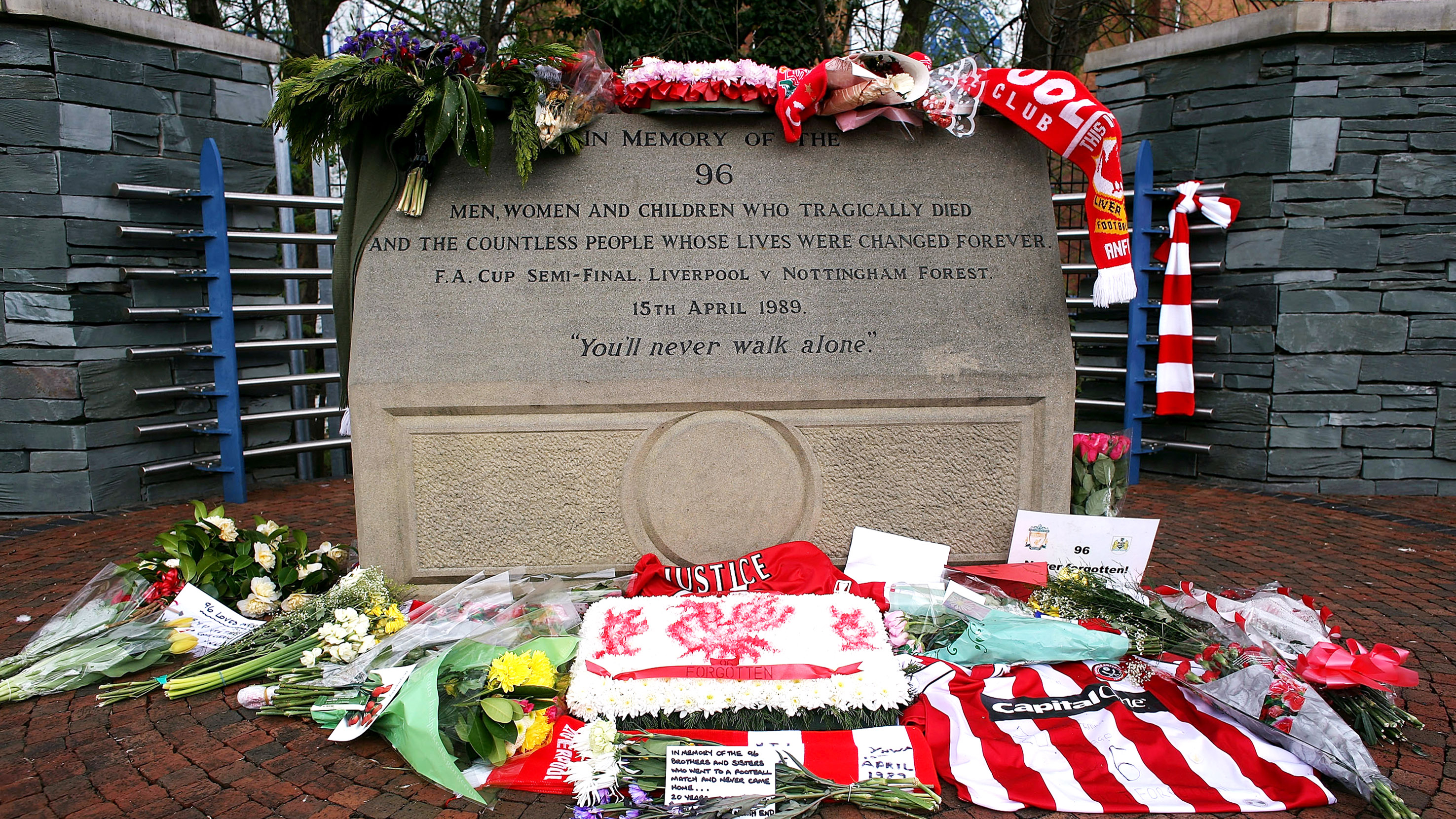 Tributes are laid at the Hillsborough Stadium ahead of the 20th anniversary (G)
