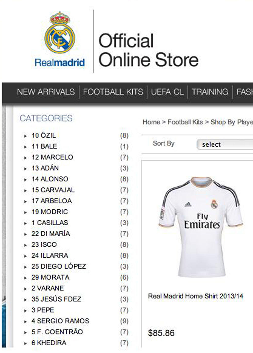 Screengrab of Real Madrid website
