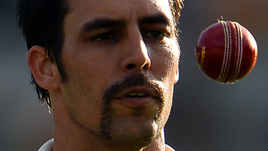 Mitchell Johnson tosses the ball during the first test at the Gabba. (picture: Getty)
