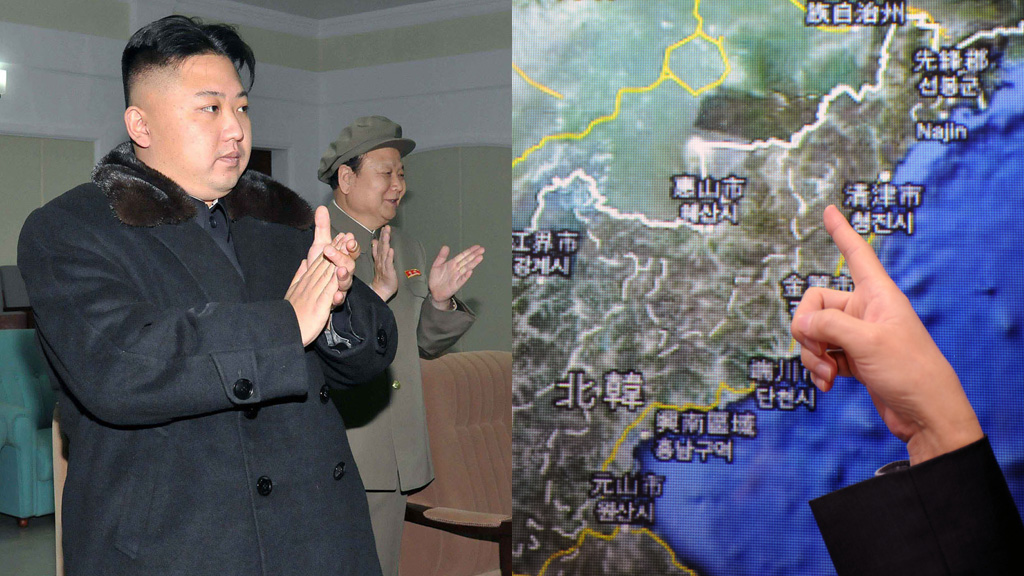 North Korean leader Kim Jong-Un (left) and the nuclear test site (right) - pictures, Getty.