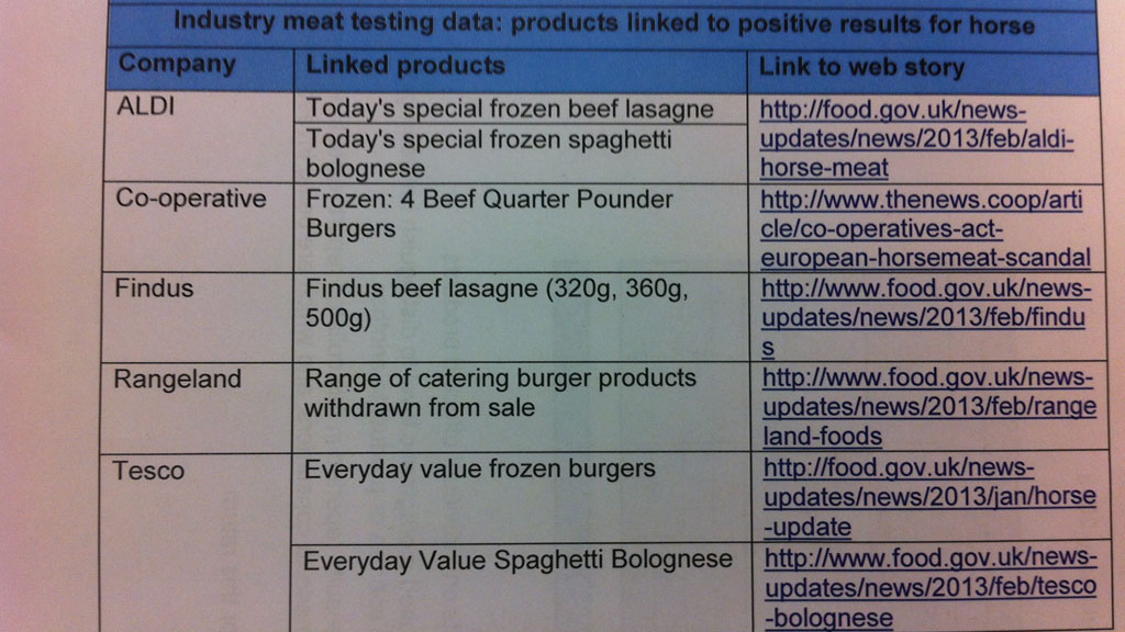 The Food Standards Agency reveals that tests on beef products have found that 29 contained horse DNA.