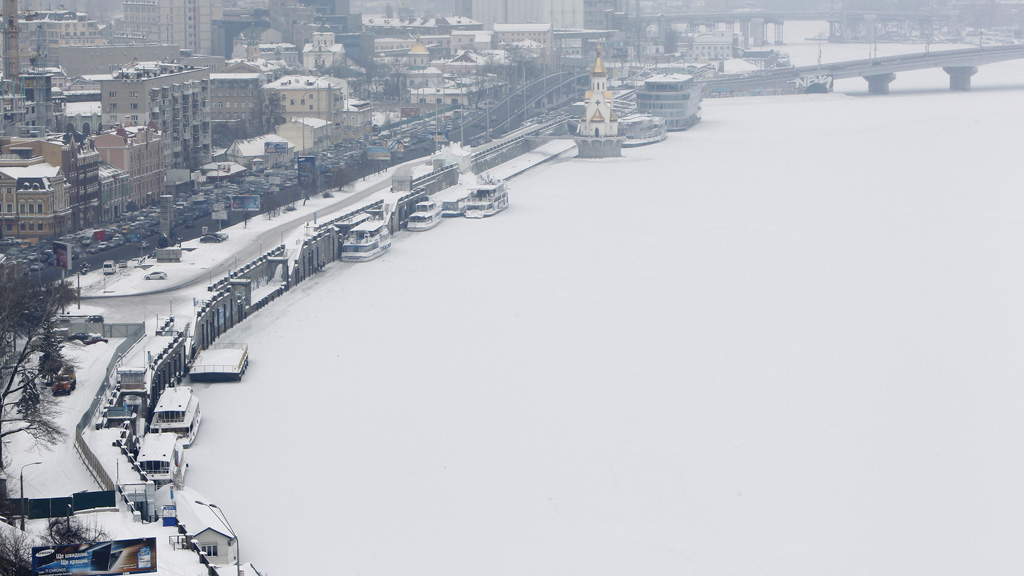 The snow covered River Dniester in Kiev, Ukraine (picture: Reuters)