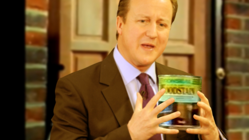 David Cameron as he might look in the famous Ronseal advert. 