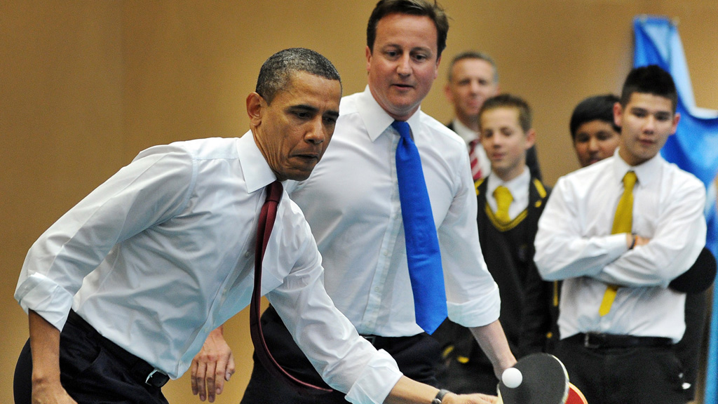 Cameron and Obama play ping pong. (Getty)