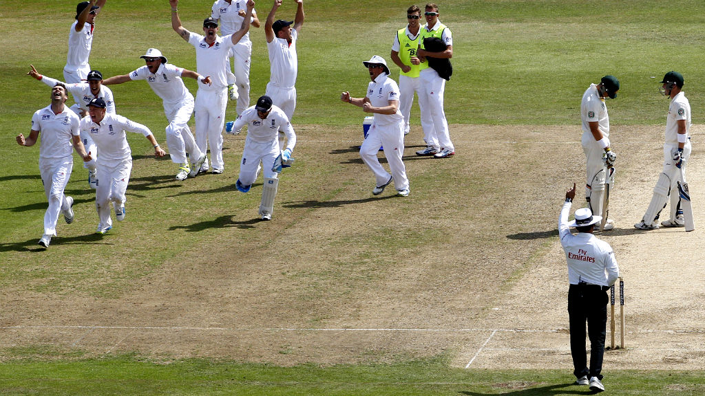 The umpire gives out to Australia's Brad Haddin (Reuters)