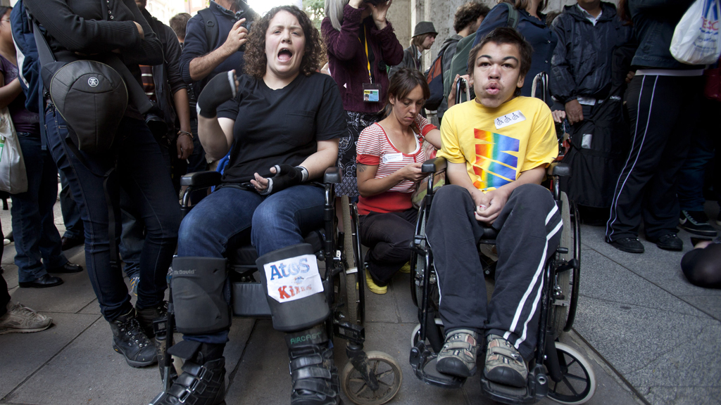 Anti-Atos protesters outside DWP headquarters in 2012
