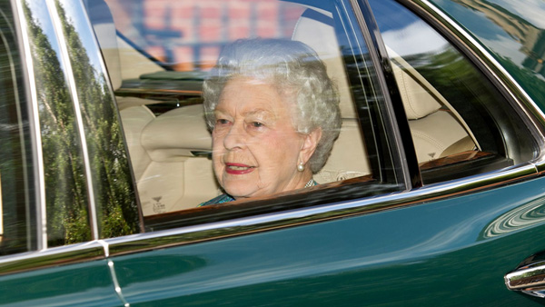 The Queen leaves after visiting her new great-grandson, George (Rex)