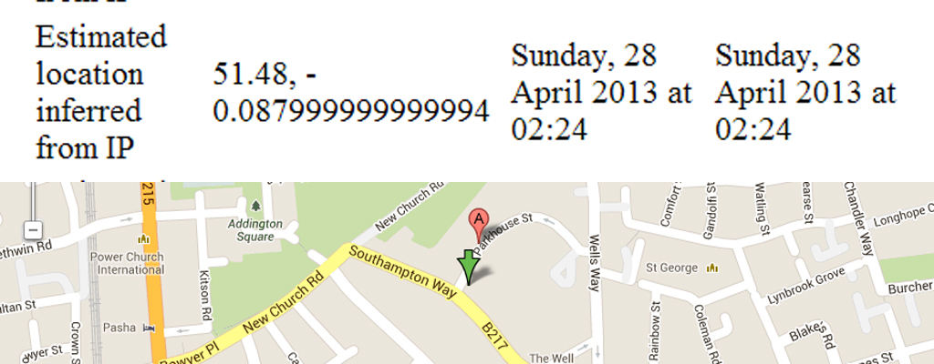 Camerbwell Google map and IP address