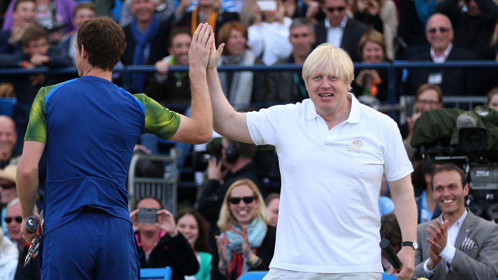 Andy Murray and Boris Johnson play together at Queens Club, London. 