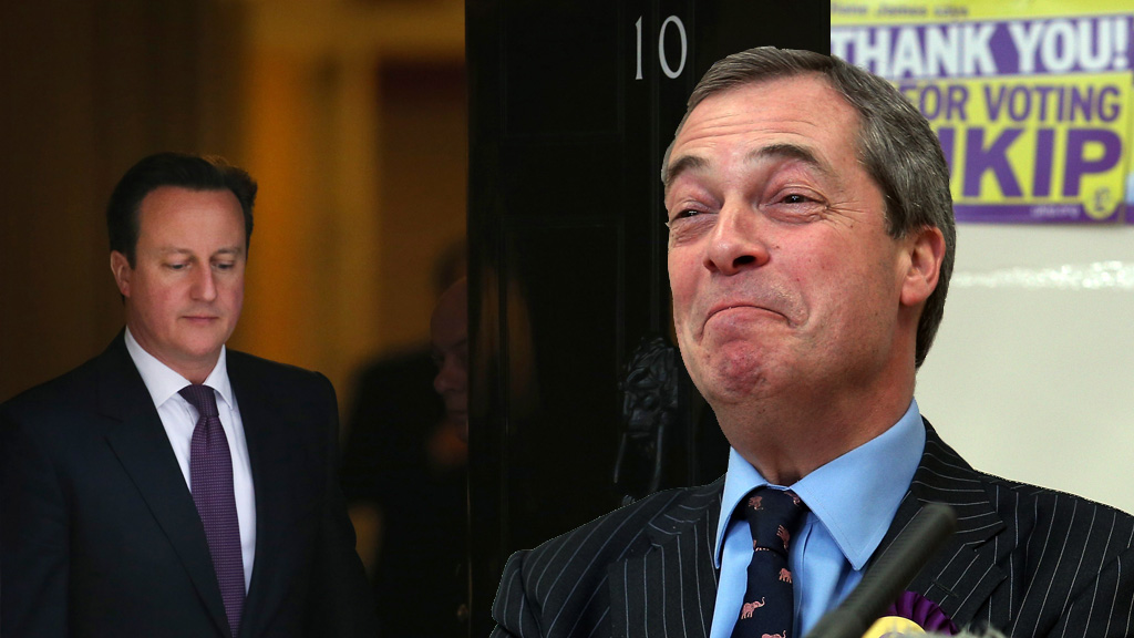 Should David Cameron be worried about the threat of Nigel Farage as Ukip surpasses the Conservatives in the Eastleigh by-election (pictures: Getty)