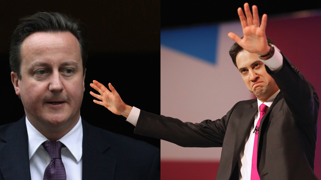 David Cameron would lose nearly 100 seats to Ed Miliband in a general election tomorrow, poll says (pictures: Getty)