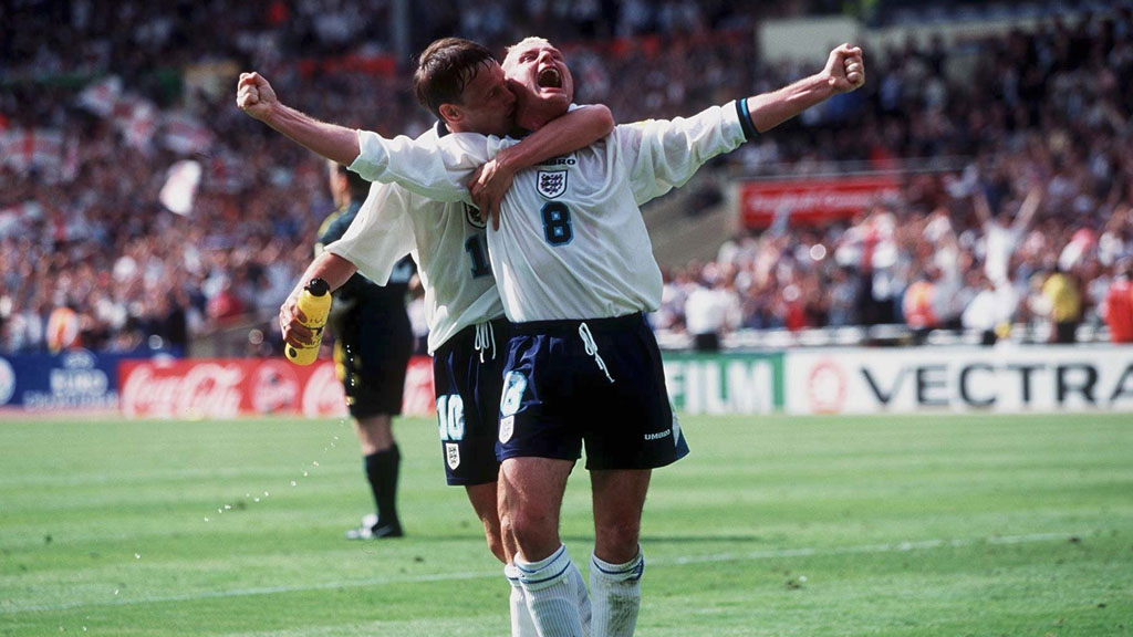 Gazza celebrates goal at Euro 96 (Getty)
