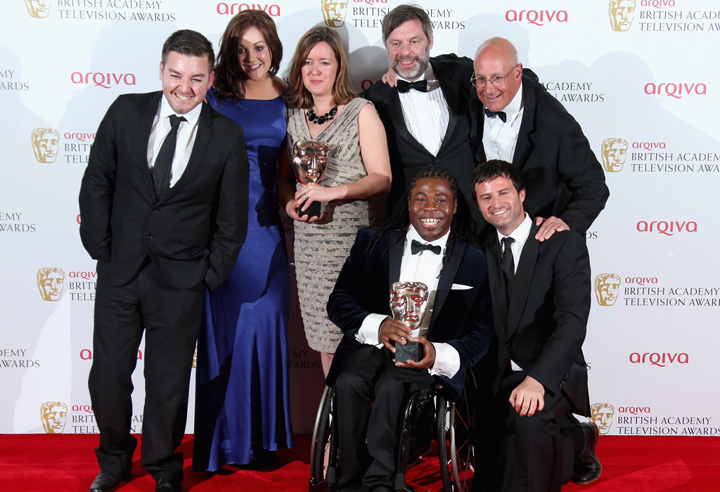 The victorious Channel 4 Paralypmic team at the TV Bafta awards 2013.