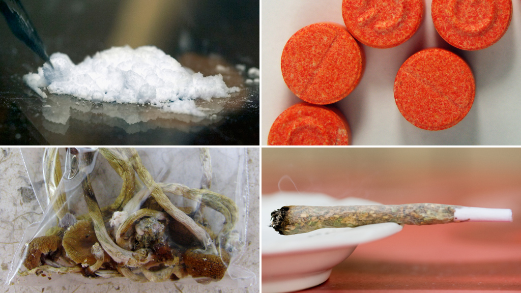 Cocaine, cannabis, ecstacy and mushrooms (pictures: Getty)