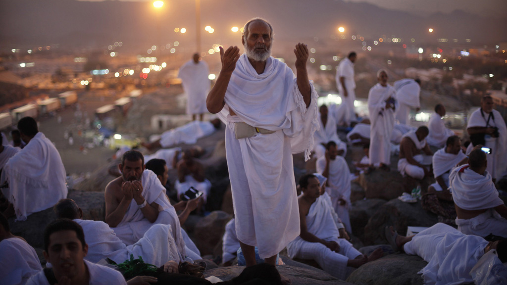 Haj: a muslim prays on the top of Mount Mercy (picture: Reuters)