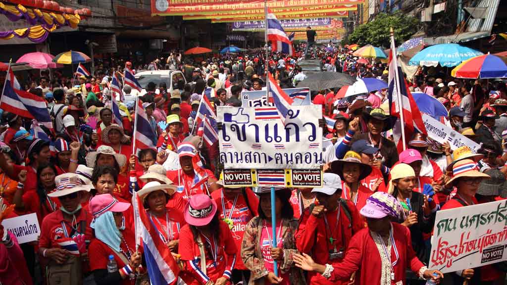 Three people were injured in Thailand in the latest demonstrations ahead of a general election