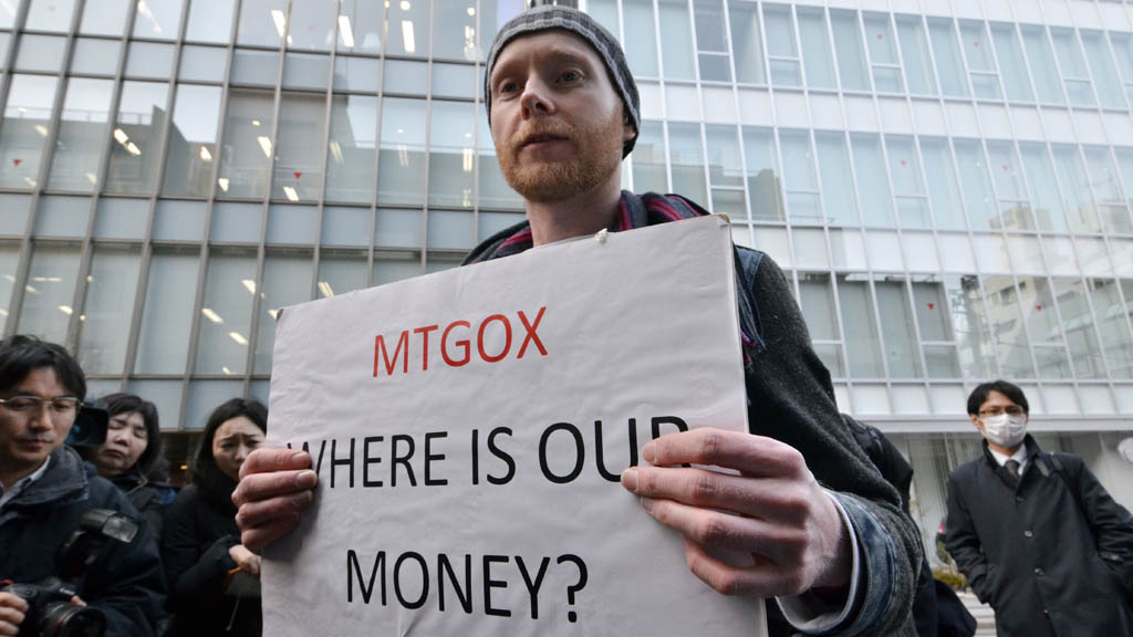 Bitcoin trader Kolin Burges outside Mt. Gox on Wednesday (picture: Getty)