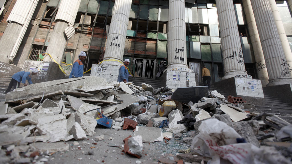 Rubble outside a courthouse in Cairo following a bomb explosion (picture: Reuters)